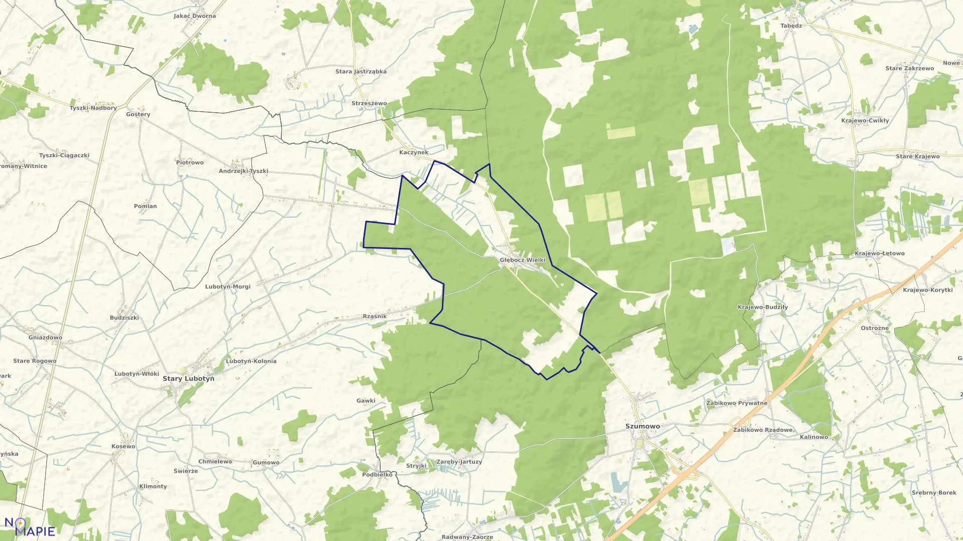 Mapa obrębu Głębocz Wielki w gminie Szumowo