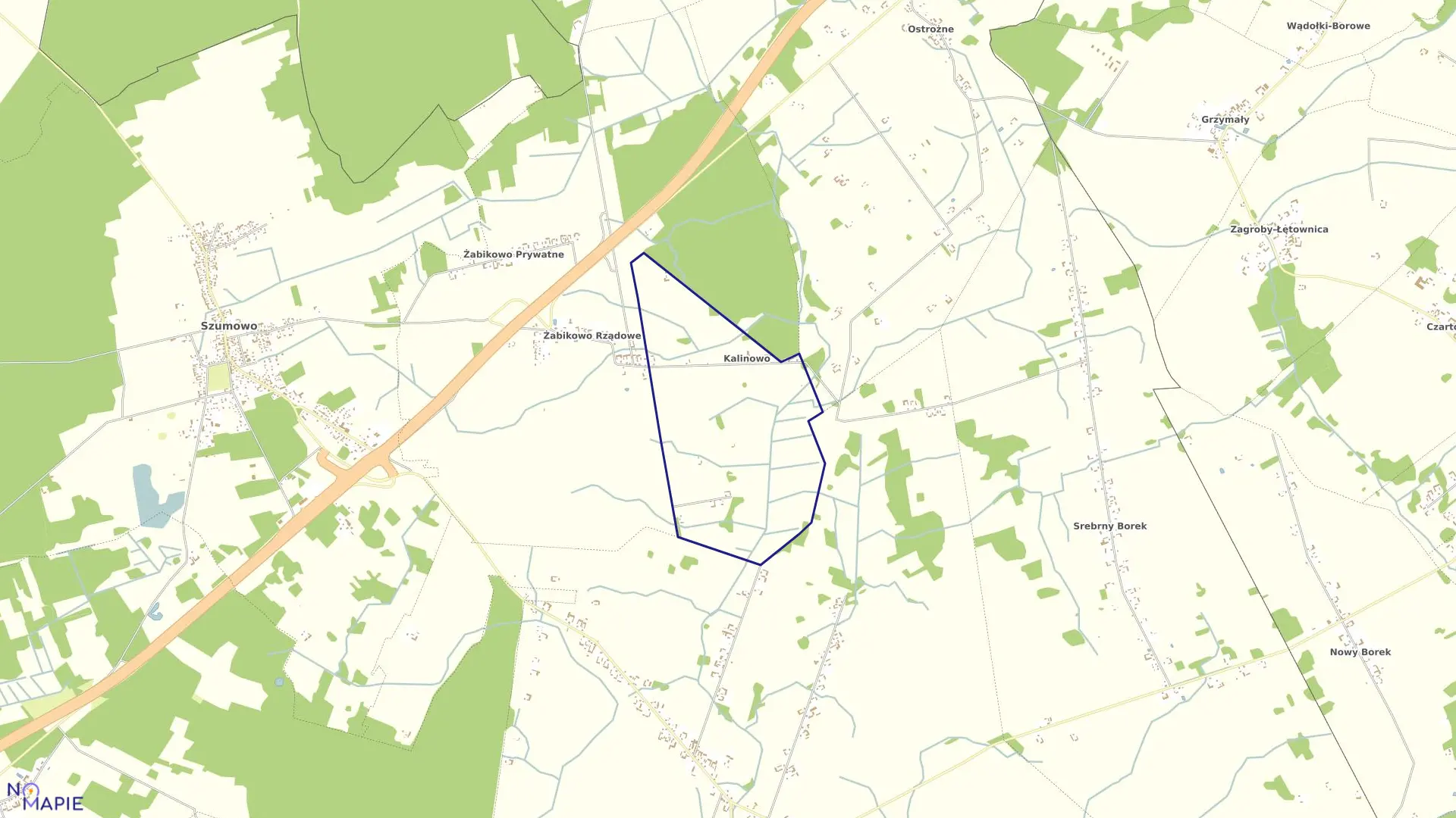 Mapa obrębu Kalinowo w gminie Szumowo