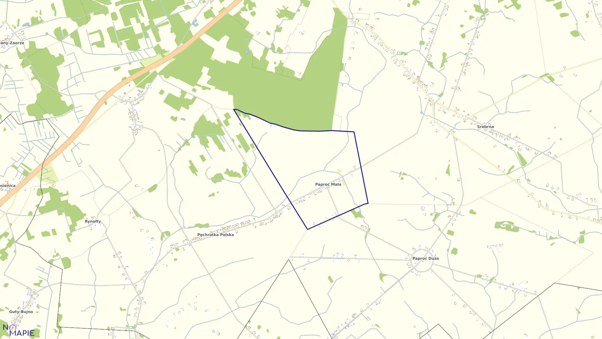 Mapa obrębu Paproć Mała w gminie Szumowo