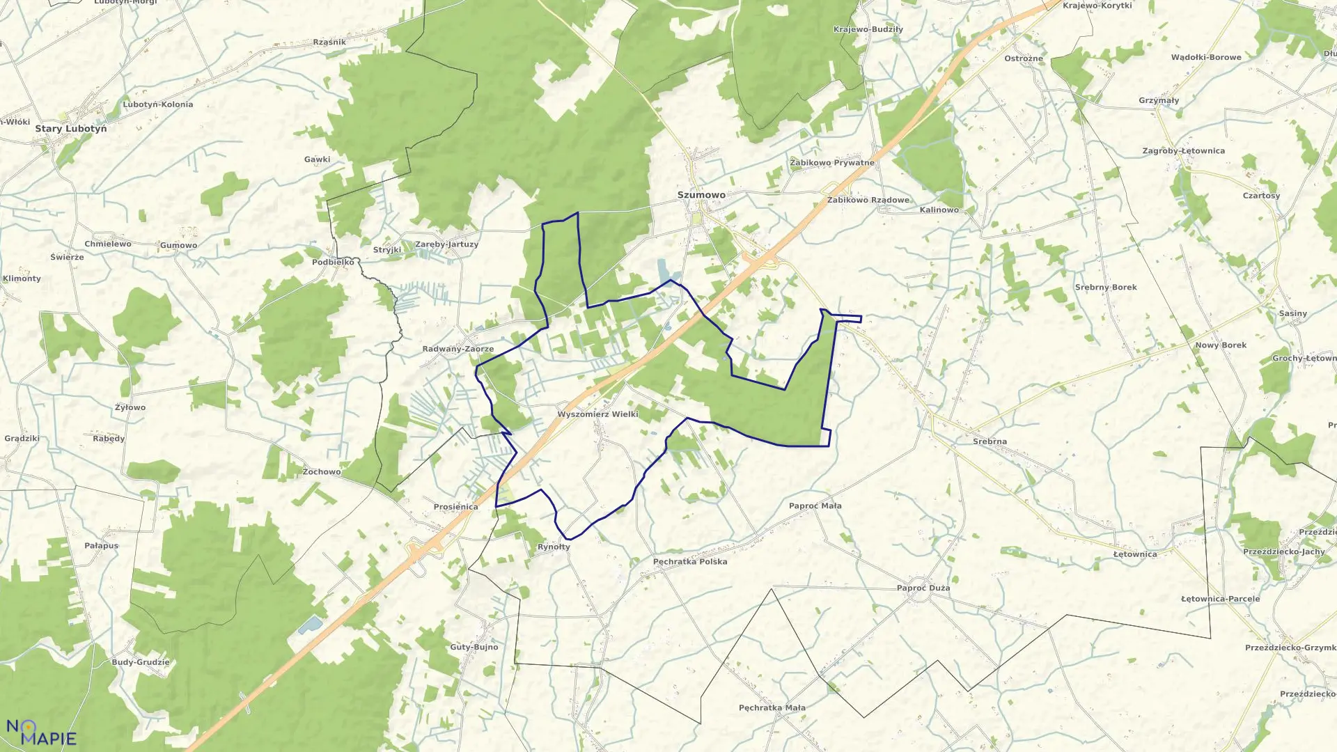 Mapa obrębu Wyszomierz Wielki w gminie Szumowo